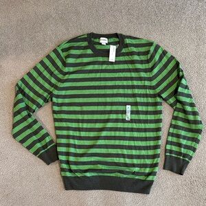 Old Navy Men's Green and Black Striped Crewneck Sweater